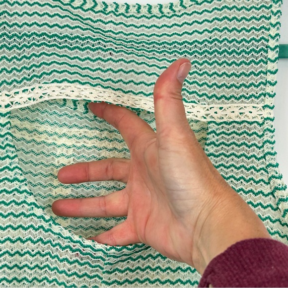 Free People Semi Sheer Crochet Turquoise Ivory Cut Out Peplum Boho Top M - Picture 11 of 13